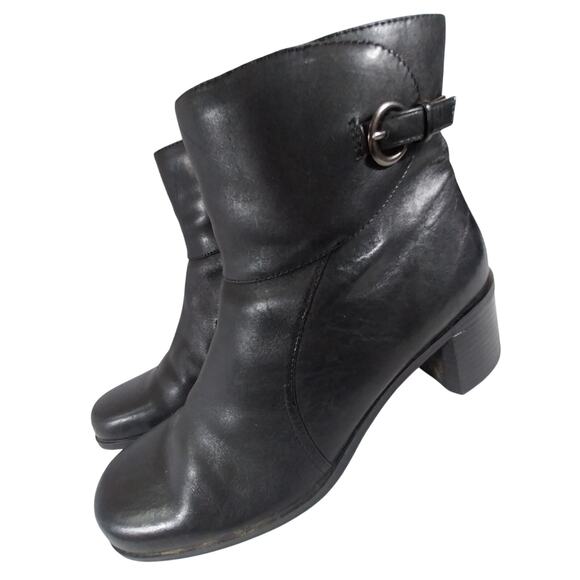 CROFT & BARROW! KIRSTEN BLACK GENUINE LEATHER CHUNKY HEELED ZIP BOOTS! SZ 8M - Picture 1 of 10